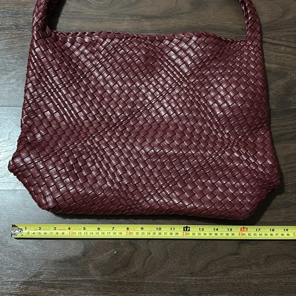 Anthropologie Woven Leather Hobo Bag in Deep Burgundy - Picture 2 of 10